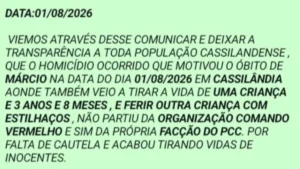 Comando Vermelho nega morte de criança e padrasto e culpa PCC